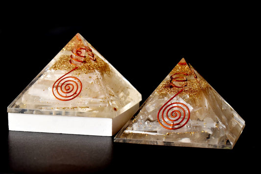 Selenite Orgone pyramid with Clear Quartz Crystal Pencil