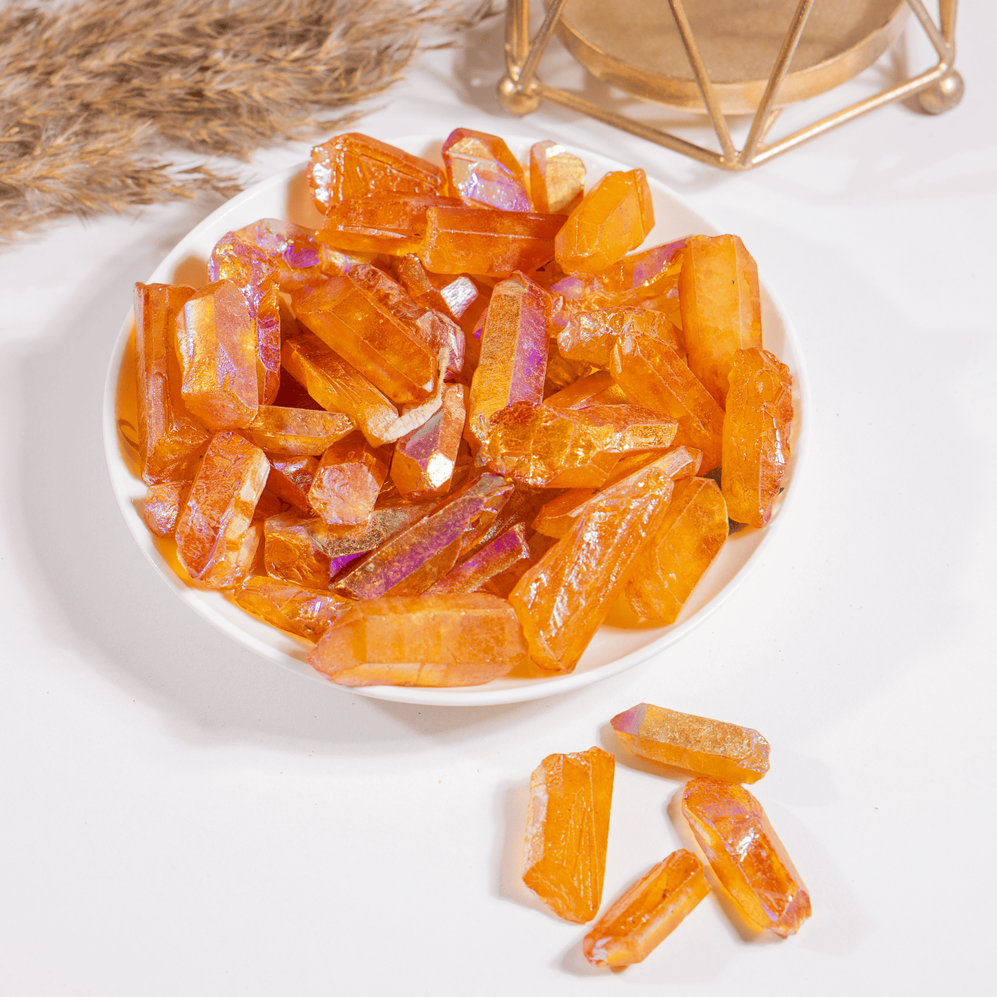 Orange Aura Quartz Points – Raw Aura Quartz Crystal Points, Natural Orange Quartz Healing Crystals