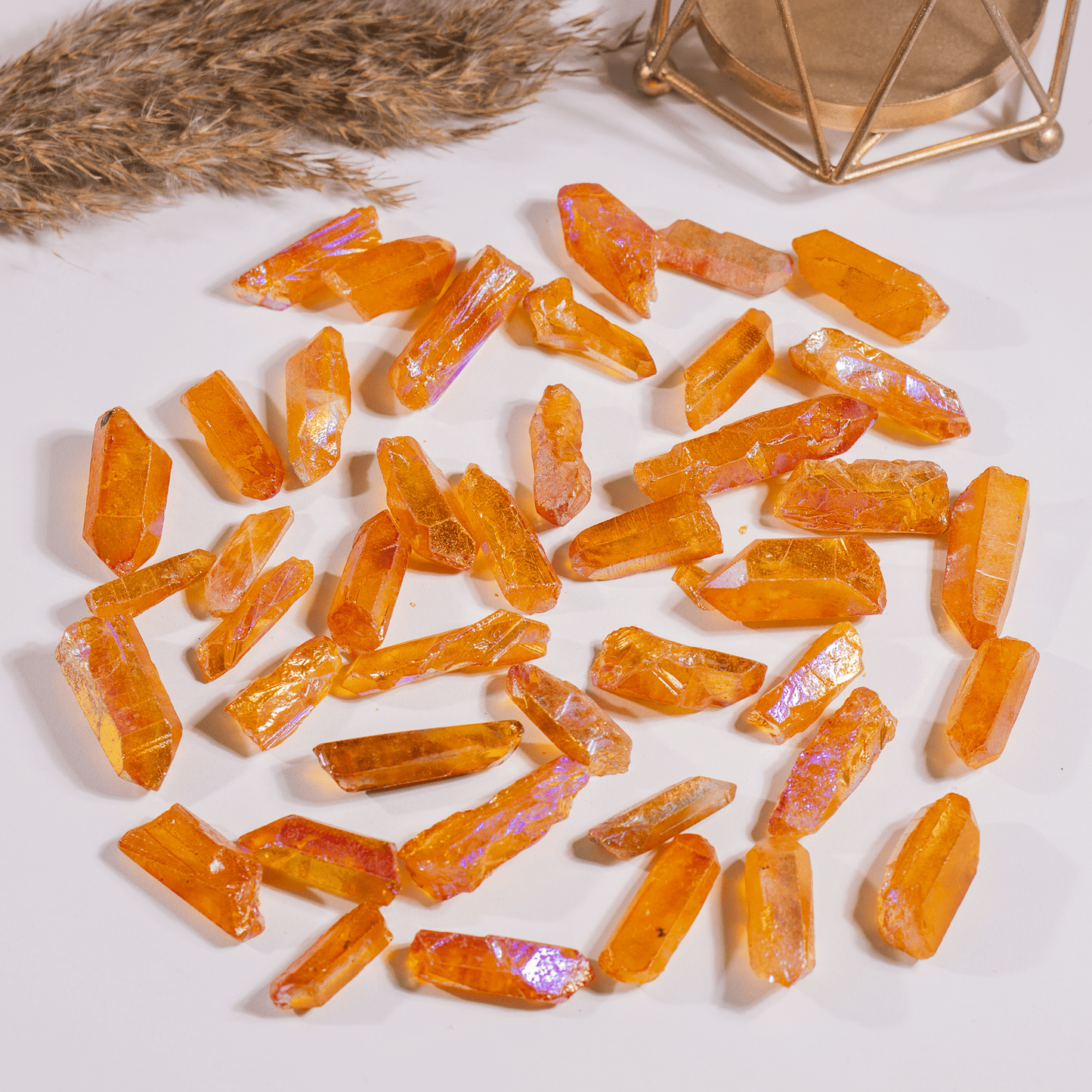 Orange Aura Quartz Points – Raw Aura Quartz Crystal Points, Natural Orange Quartz Healing Crystals