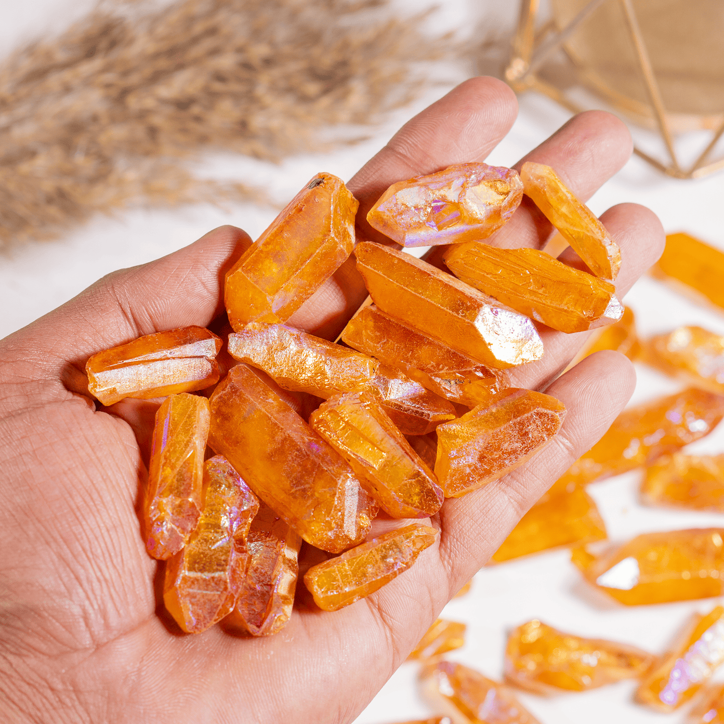 Orange Aura Quartz Points – Raw Aura Quartz Crystal Points, Natural Orange Quartz Healing Crystals