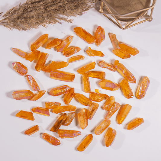 Orange Aura Quartz Points – Raw Aura Quartz Crystal Points, Natural Orange Quartz Healing Crystals