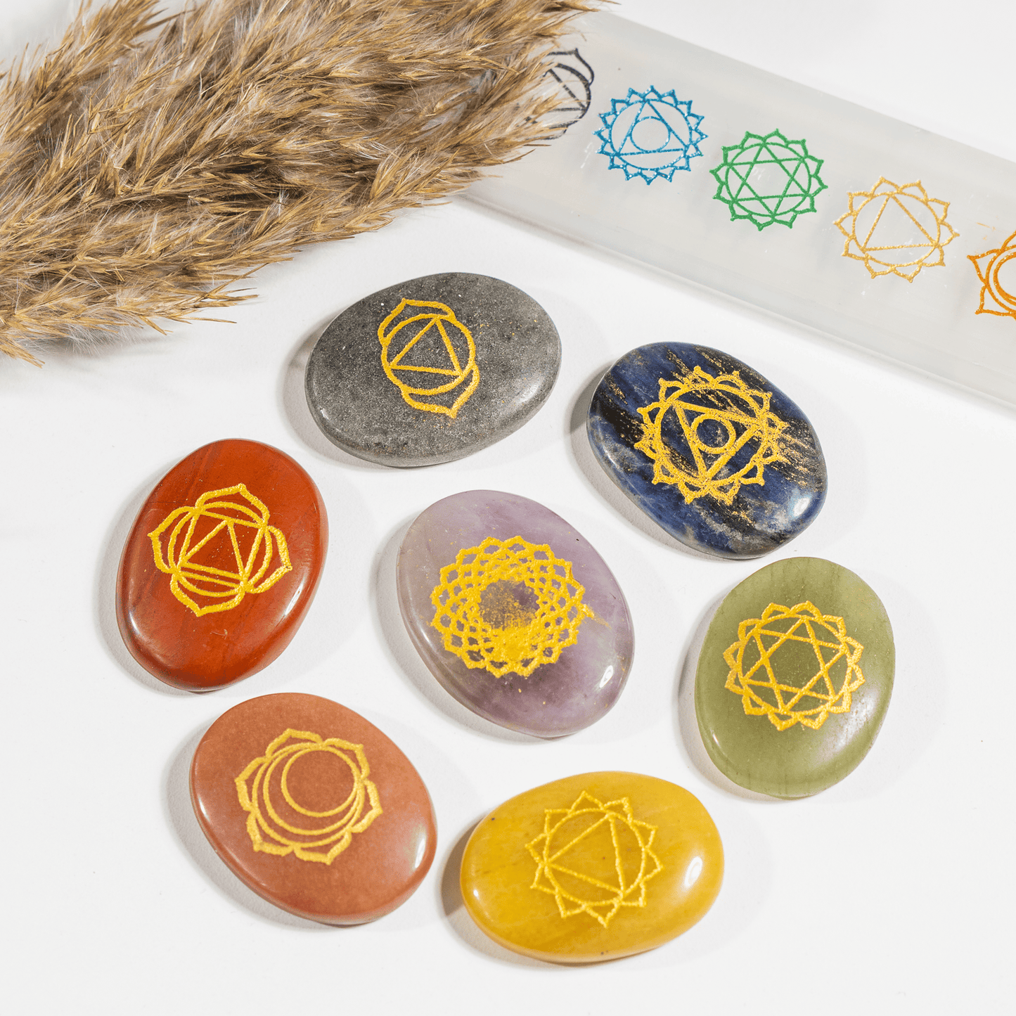 Chakra Crystals Set, Oval Reiki 7 Chakra Stones Set