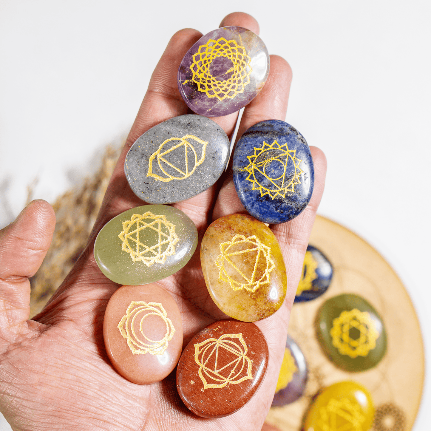 Chakra Crystals Set, Oval Reiki 7 Chakra Stones Set