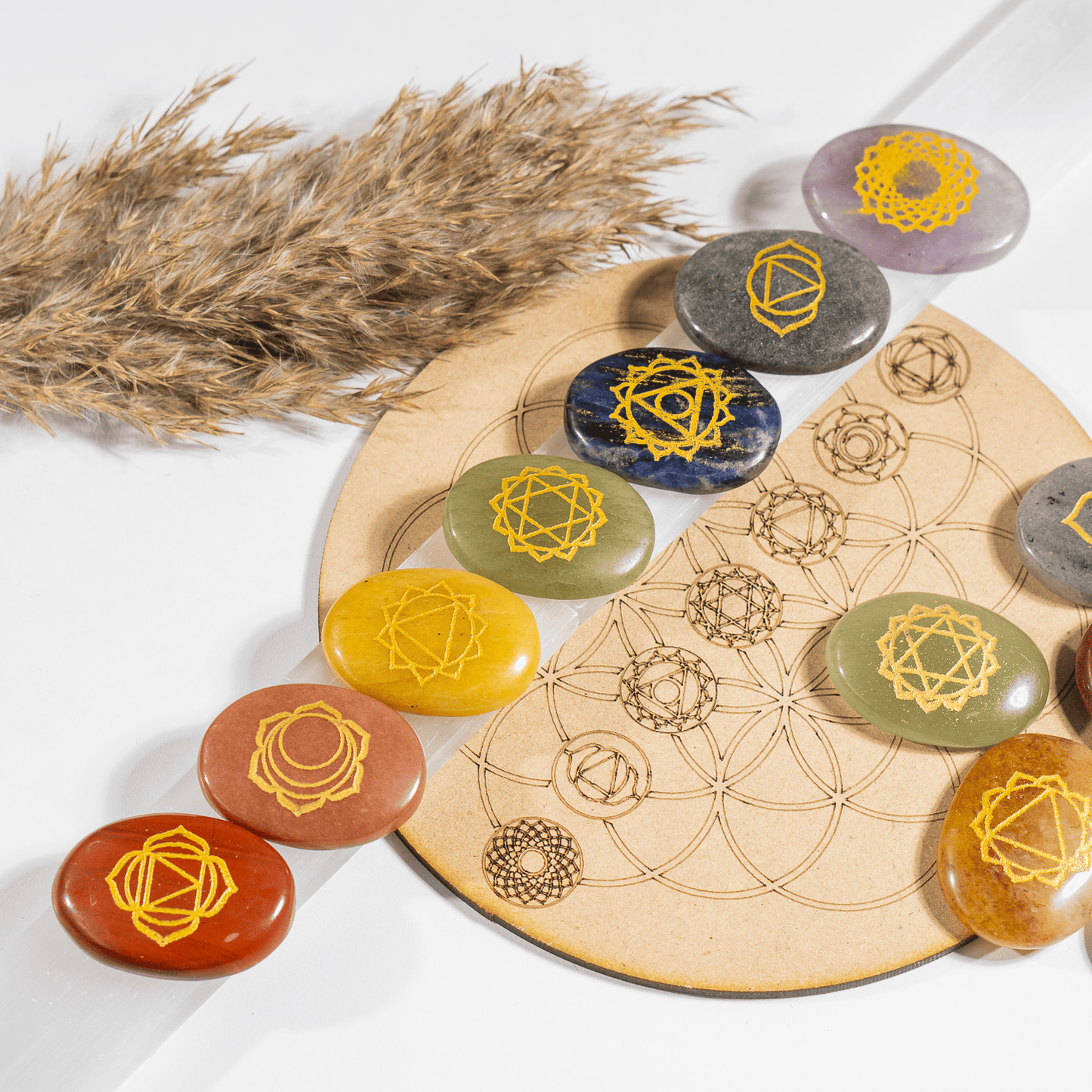 Chakra Crystals Set, Oval Reiki 7 Chakra Stones Set