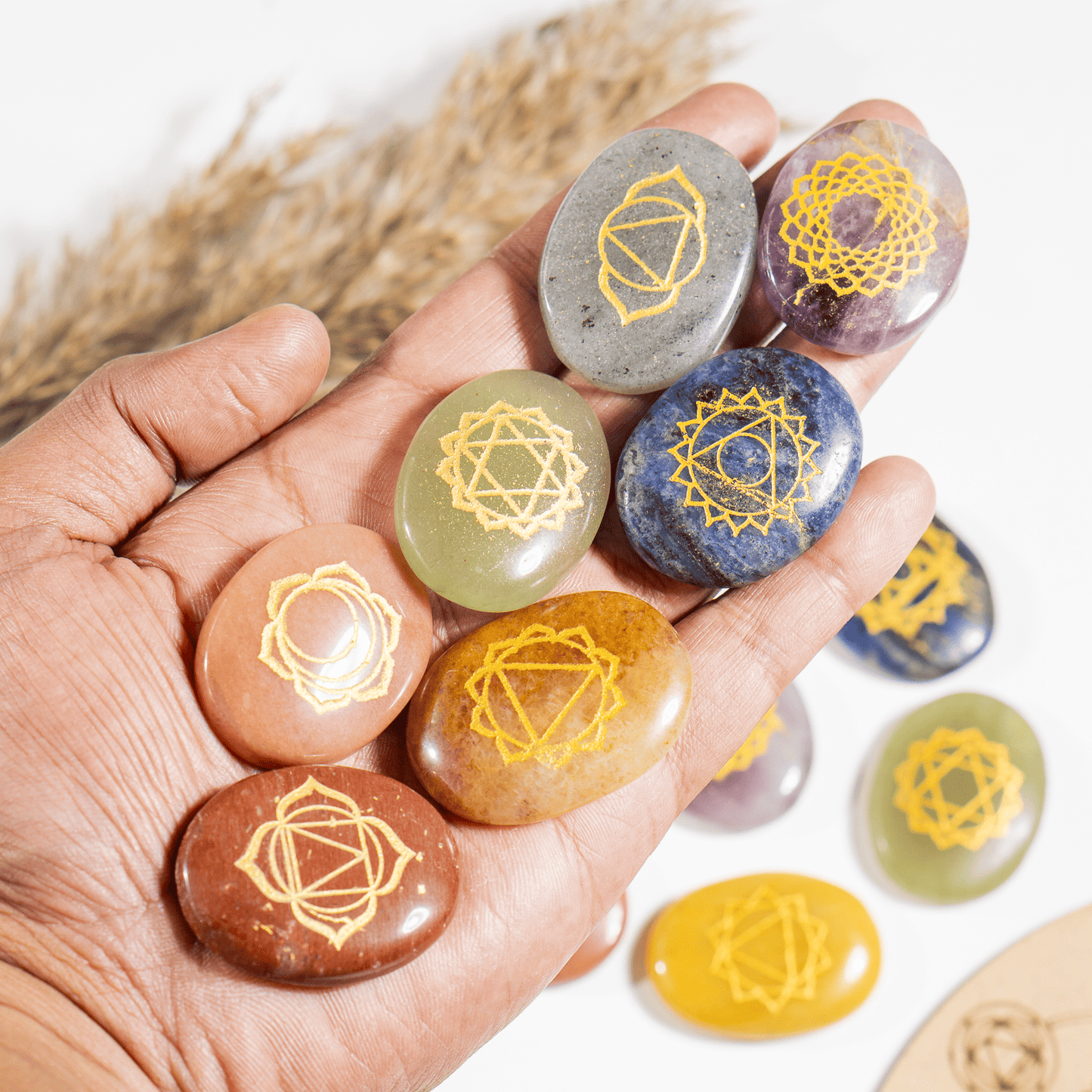 Chakra Crystals Set, Oval Reiki 7 Chakra Stones Set