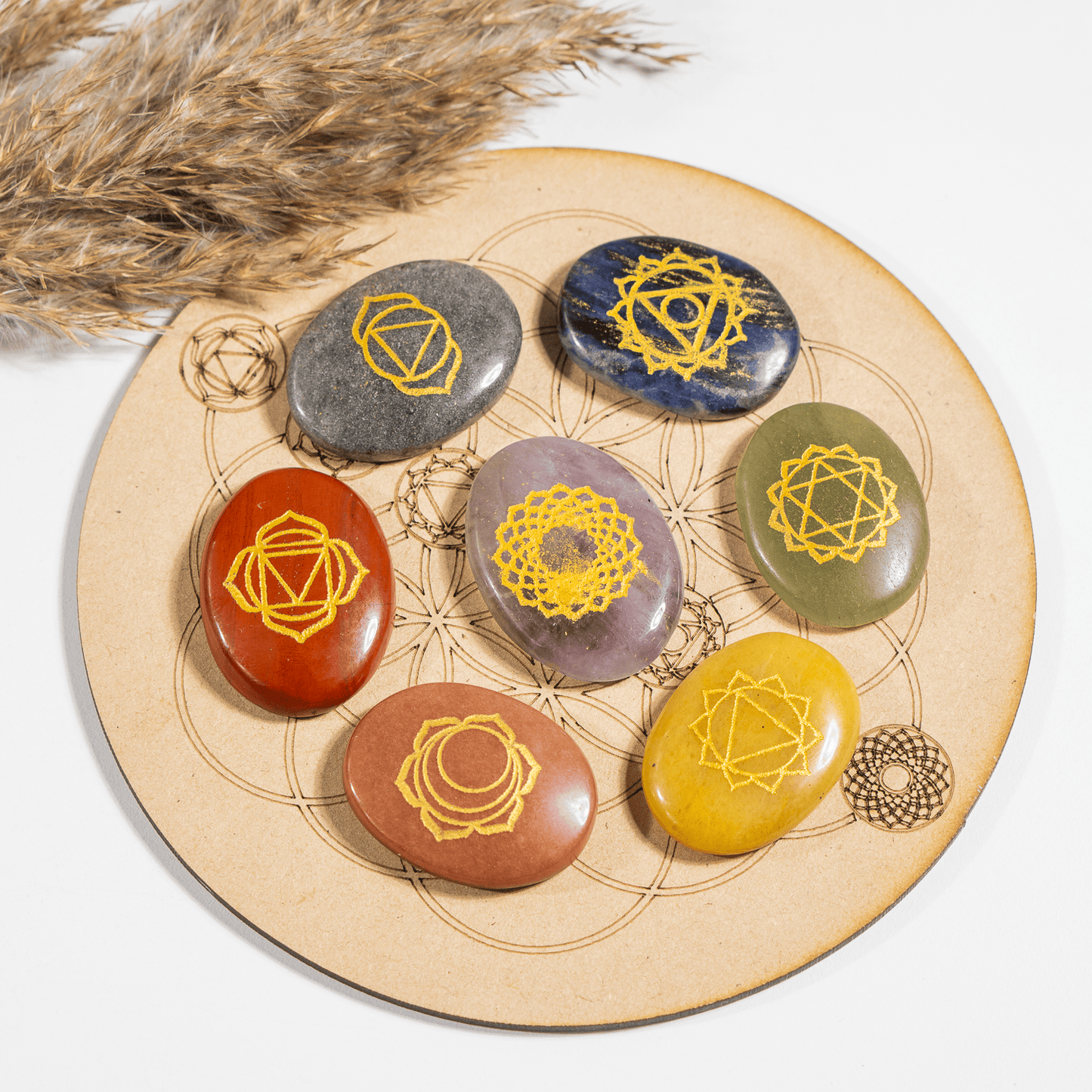 Chakra Crystals Set, Oval Reiki 7 Chakra Stones Set