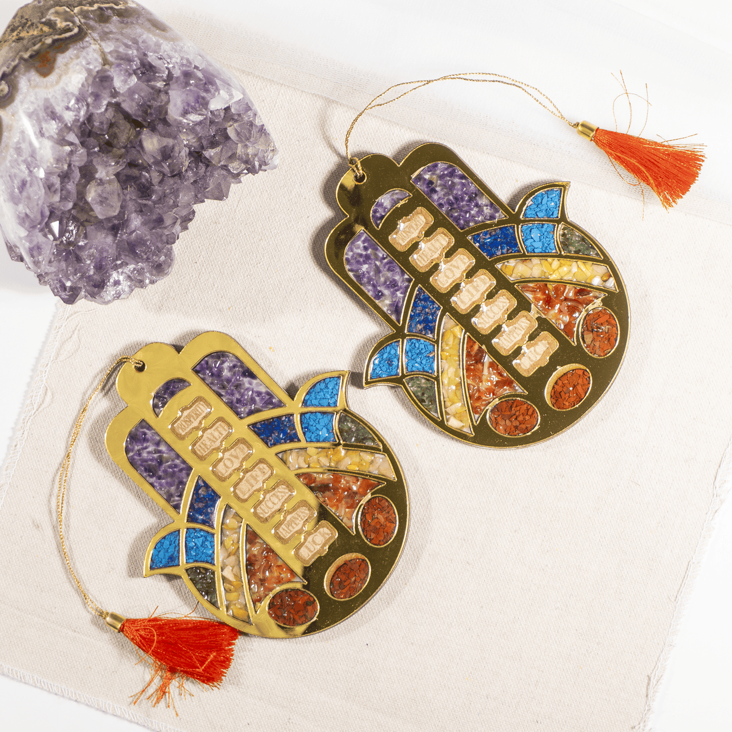 Hamsa Wall Hanging | 7 Chakra Crystal Decor | Spiritual Wall Hanging | Protection Charm | Car Hanging Ornament