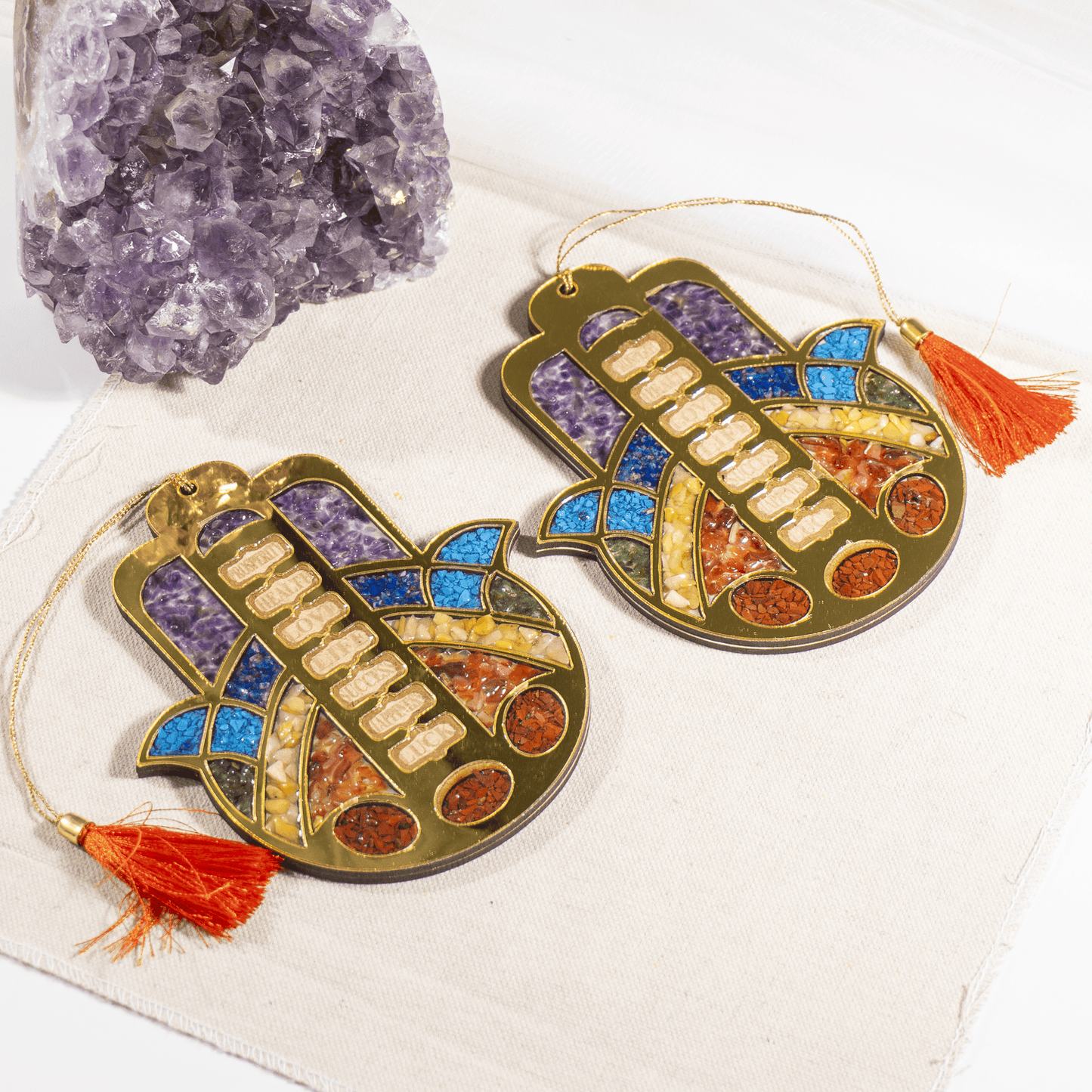 Hamsa Wall Hanging | 7 Chakra Crystal Decor | Spiritual Wall Hanging | Protection Charm | Car Hanging Ornament