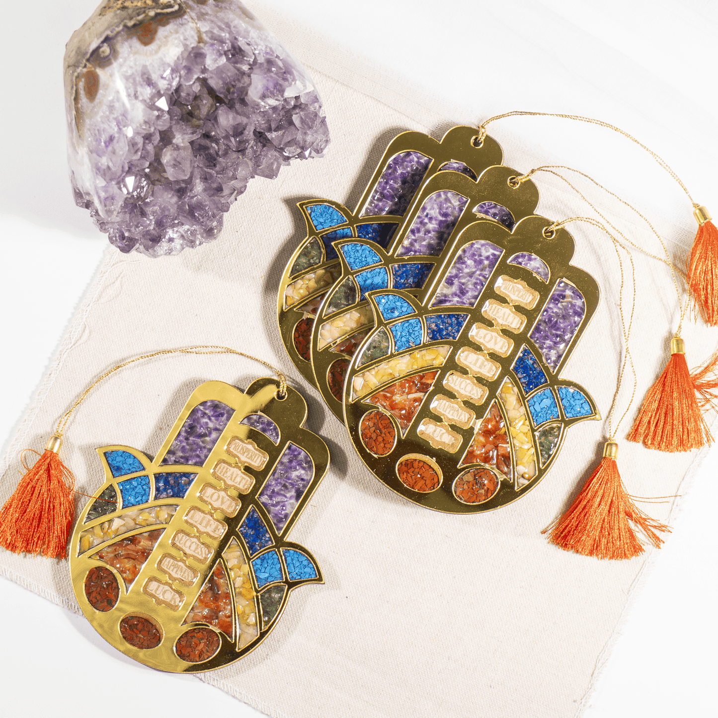 Hamsa Wall Hanging | 7 Chakra Crystal Decor | Spiritual Wall Hanging | Protection Charm | Car Hanging Ornament