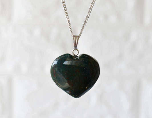 Bloodstone Crystal Heart Pendant