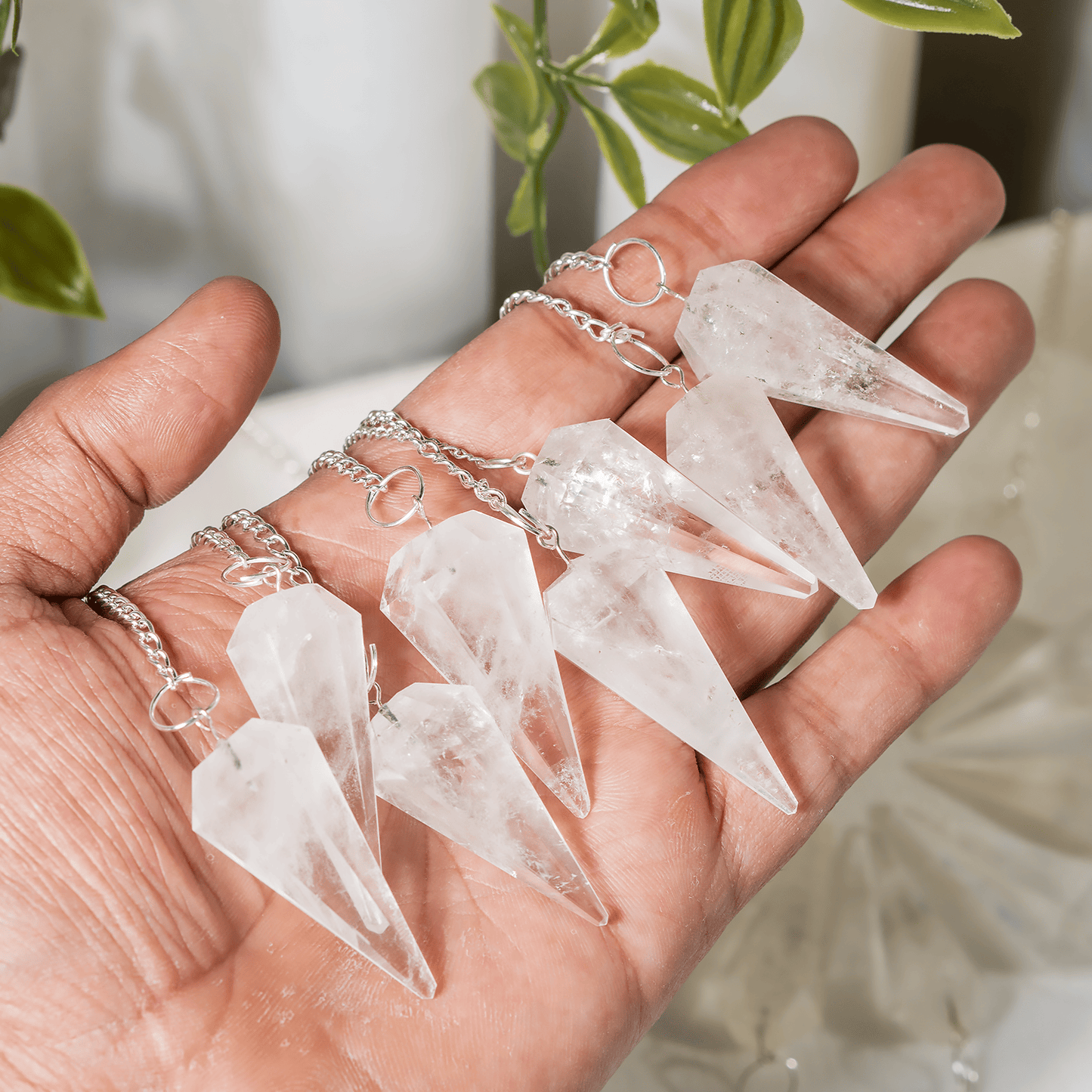 Crystal Quartz Faceted Pendulum