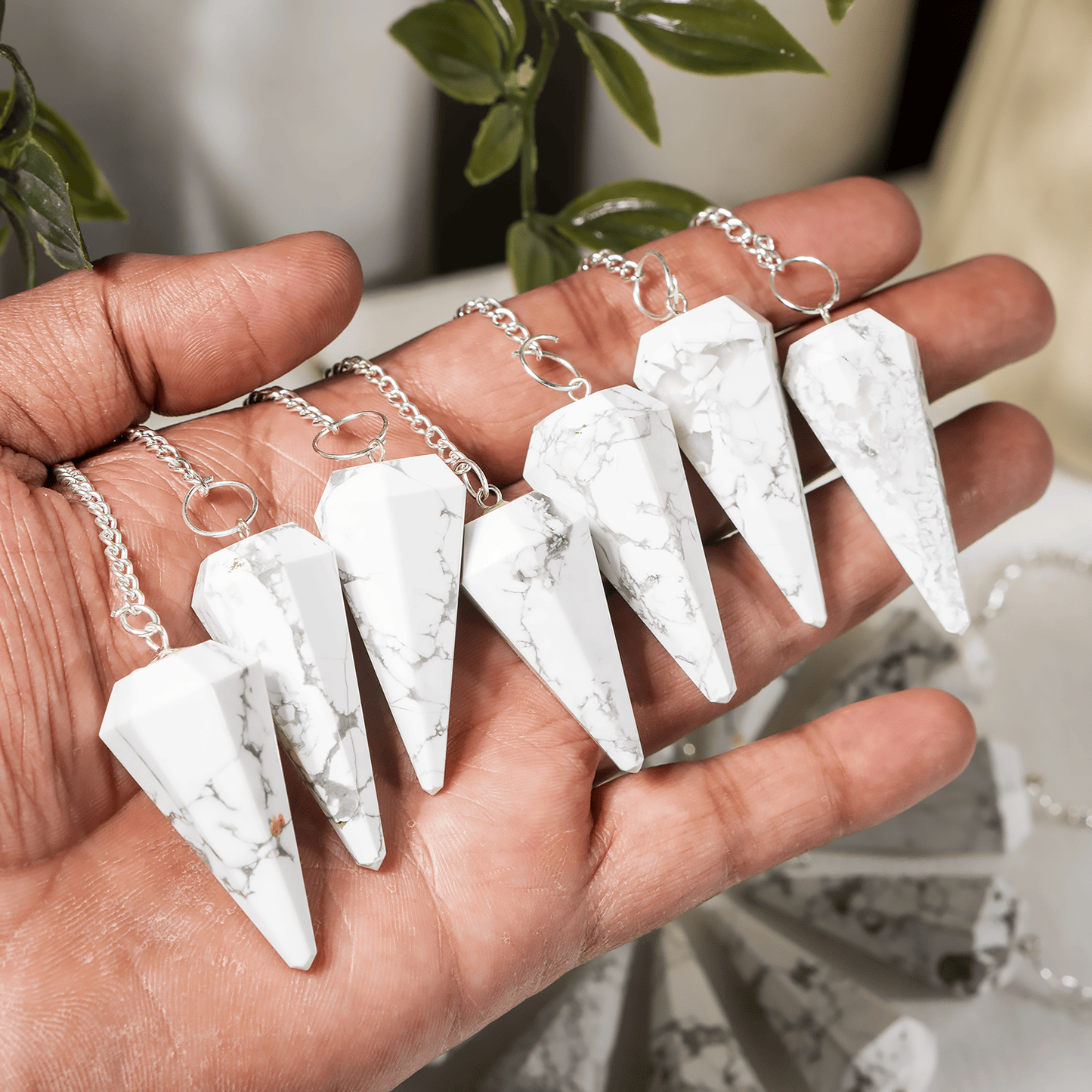 Howlite Faceted Hexagon Pendulum, Crystal Pendulum