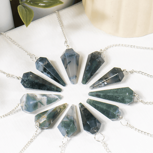 Moss Agate Crystal Pendulum