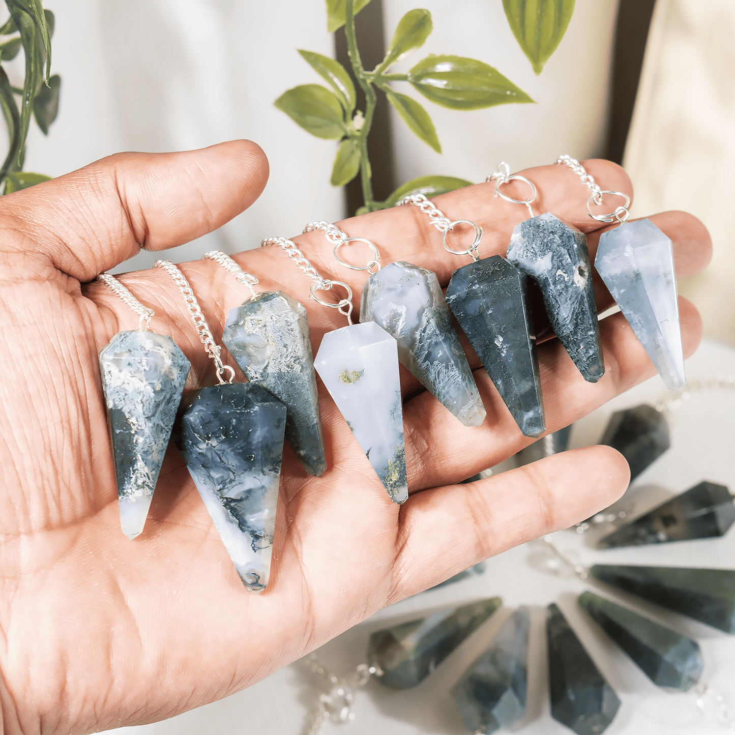 Moss Agate Crystal Pendulum