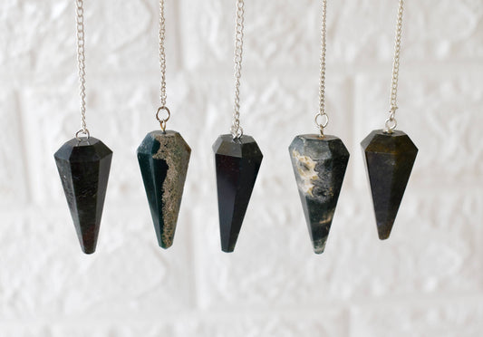 Moss Agate Crystal Pendulum