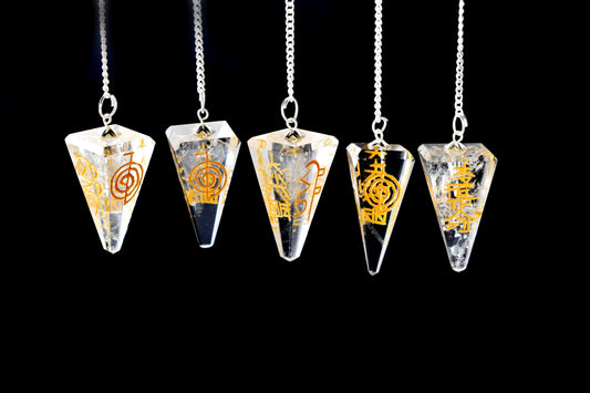 Crystal Quartz Reiki Pendulum, Faceted Hexagon Crystal Pendulum