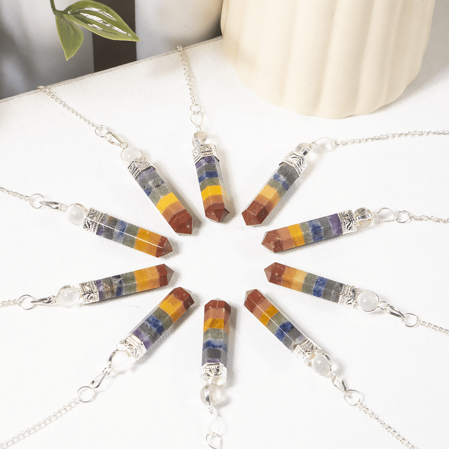 7 Chakra Crystal Bonded Pendulum With Quartz Ball