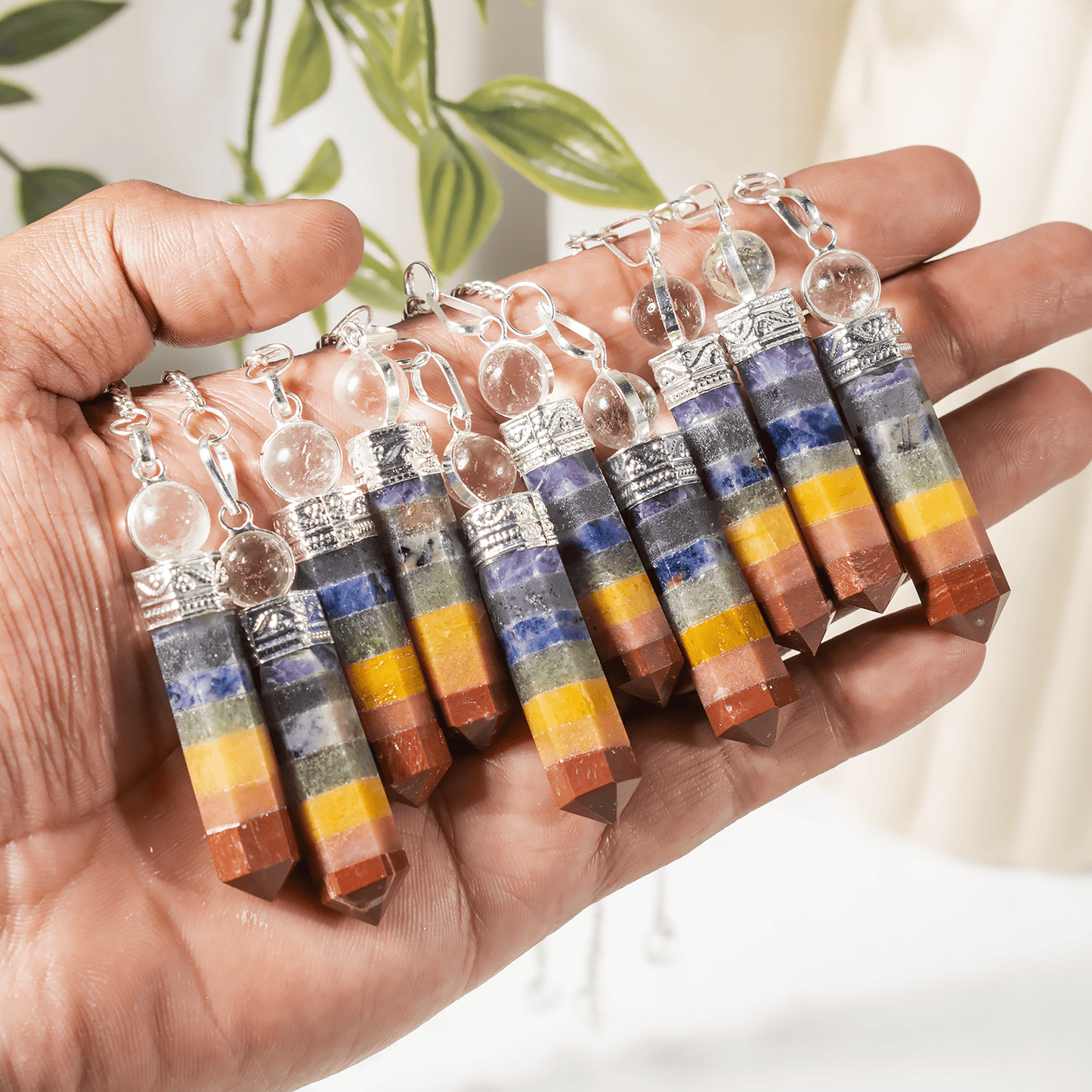 7 Chakra Crystal Bonded Pendulum With Quartz Ball