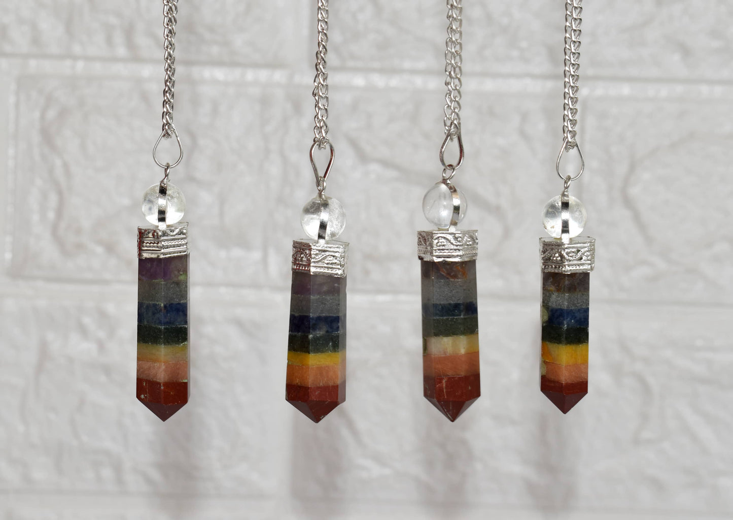 7 Chakra Crystal Bonded Pendulum With Quartz Ball