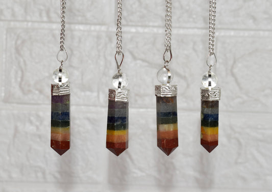 7 Chakra Crystal Bonded Pendulum With Quartz Ball