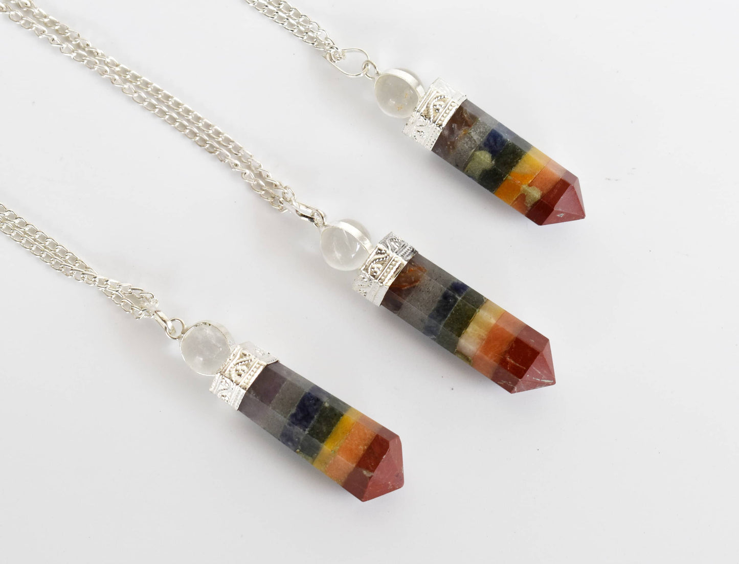 7 Chakra Crystal Bonded Pendulum With Quartz Ball