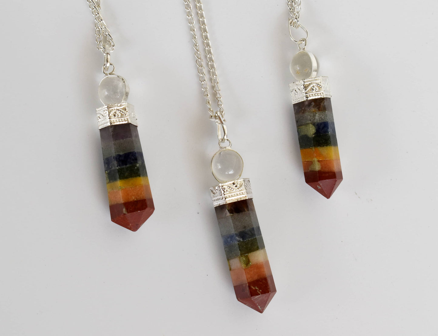 7 Chakra Crystal Bonded Pendulum With Quartz Ball
