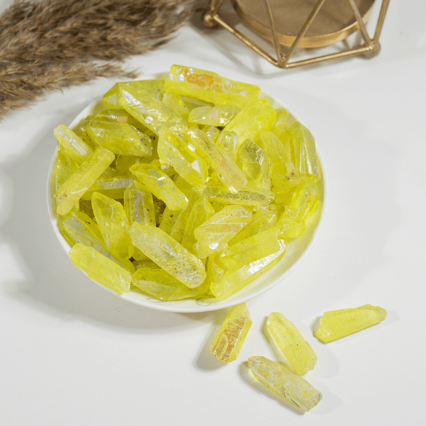 Peridot Aura Quartz Points – Raw Aura Quartz Crystal Points, Natural Peridot Quartz Healing Crystals
