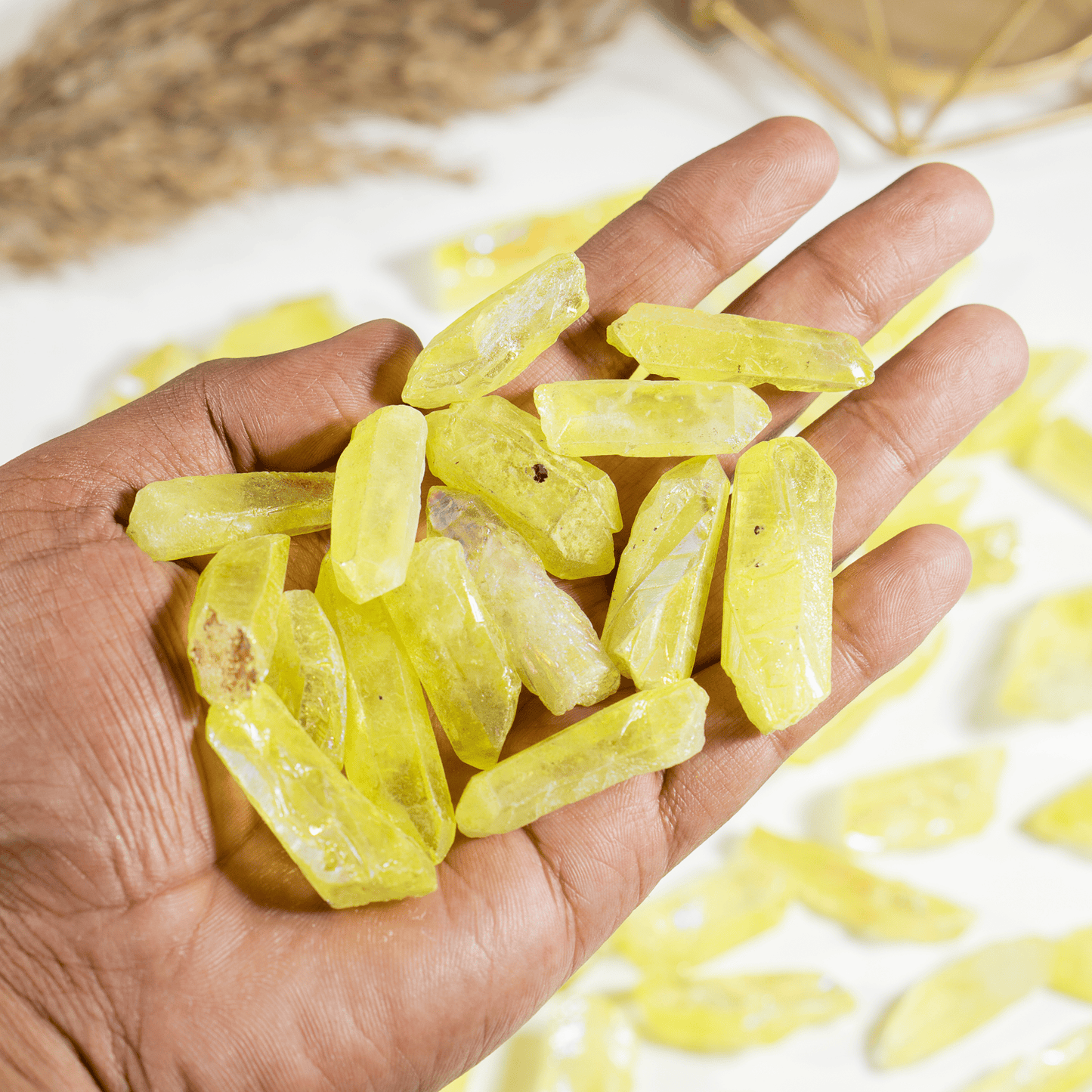 Peridot Aura Quartz Points – Raw Aura Quartz Crystal Points, Natural Peridot Quartz Healing Crystals