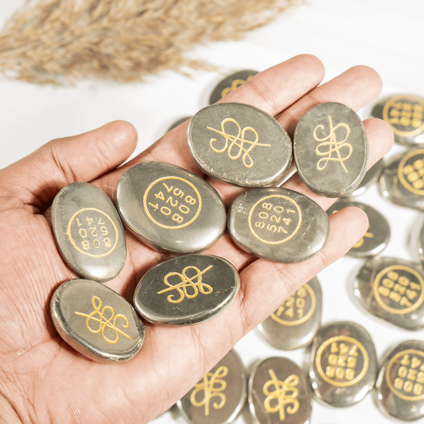 Pyrite Zibu Engraved Stones