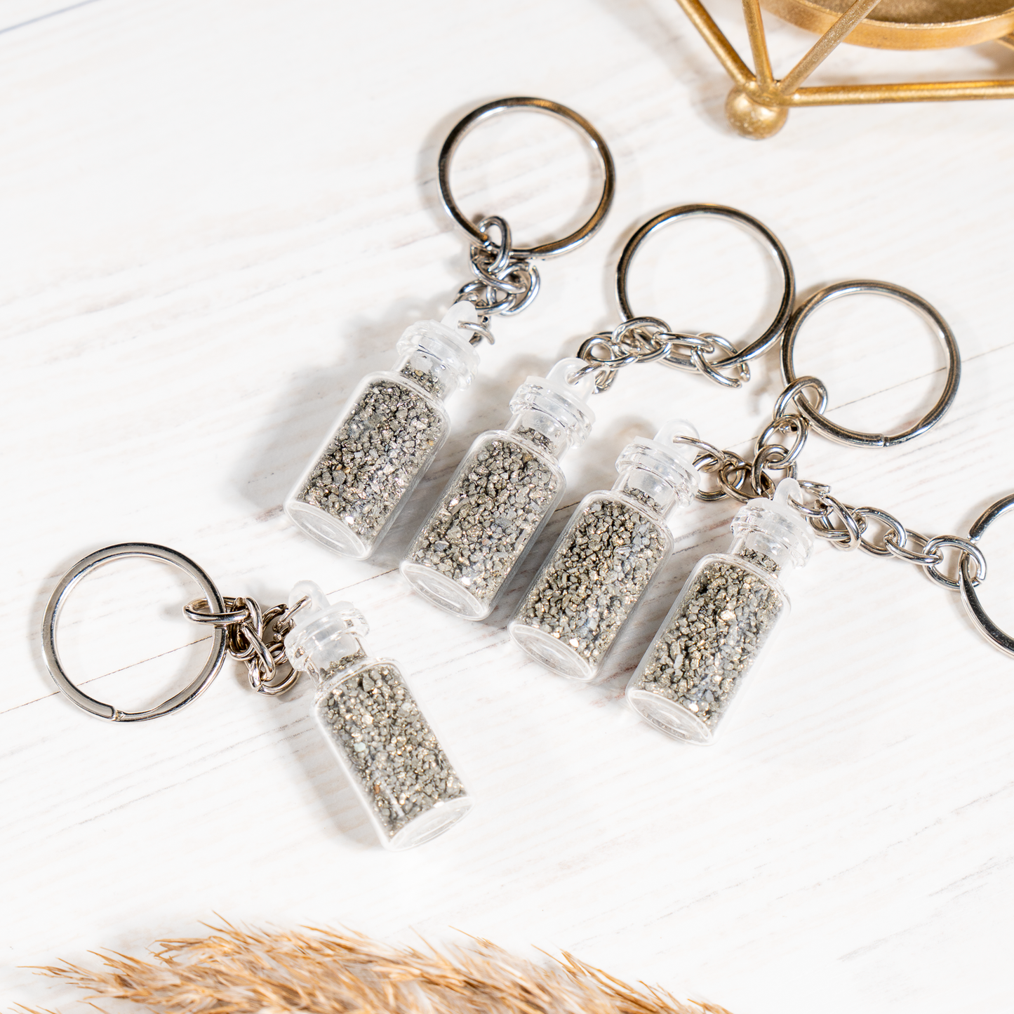 Pyrite Treasure Bottle Keychain | Natural Pyrite Crystal Keychain | Lucky Charm