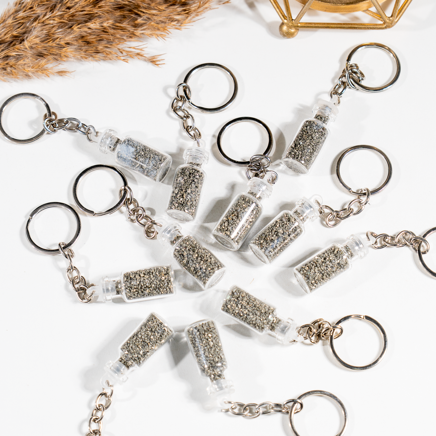 Pyrite Treasure Bottle Keychain | Natural Pyrite Crystal Keychain | Lucky Charm