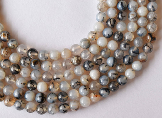 Dragon Vein Agate Black Gemstone Beads