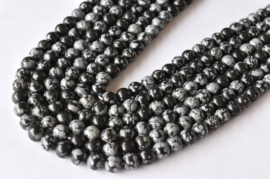 Snowflake Black Obsidian Gemstone Beads