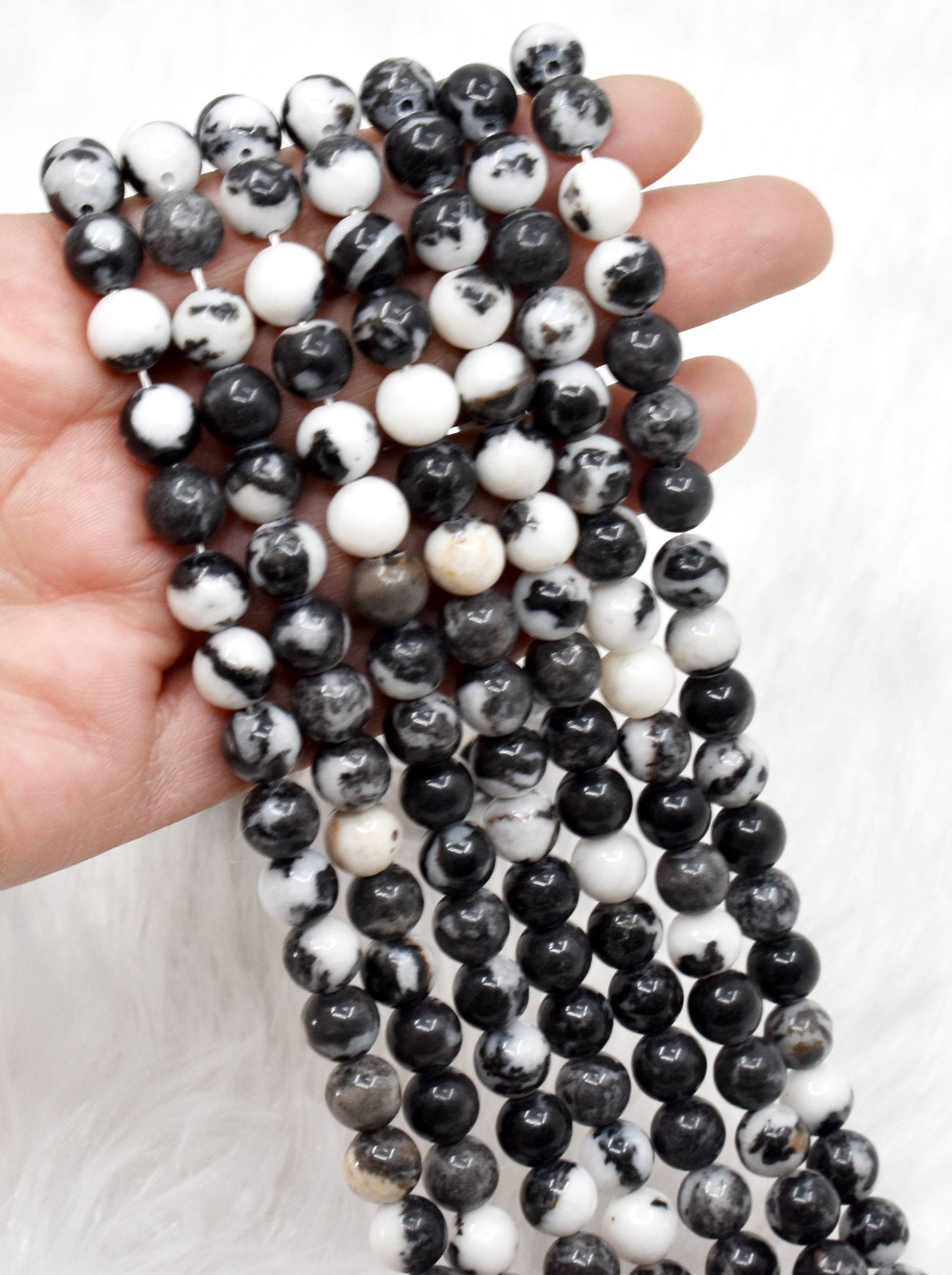 Black & White Zebra Jasper Gemstone Beads