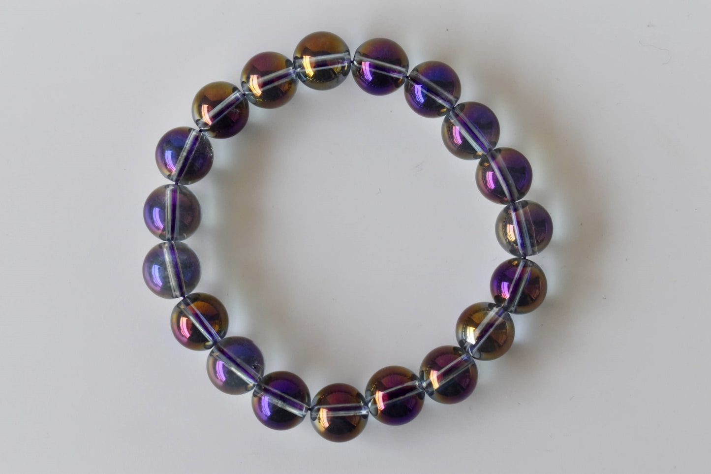 Aura Quartz Amethyst Bracelet, Round Beaded Bracelet