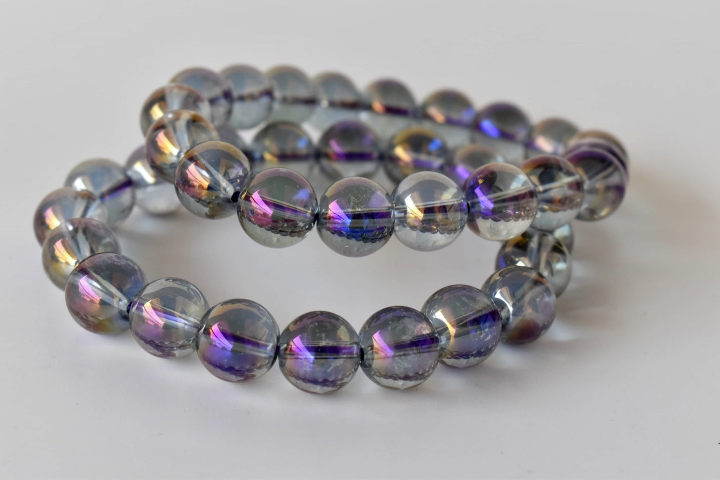 Aura Quartz Amethyst Bracelet, Round Beaded Bracelet