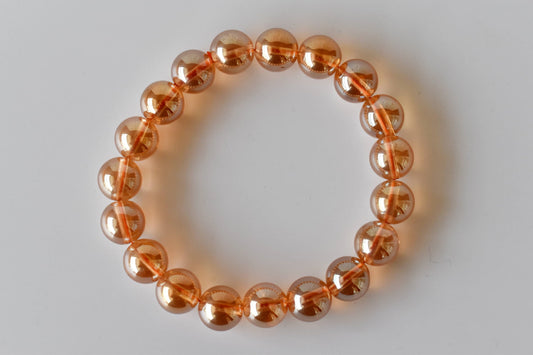 Aura Quartz Citrine Bracelet, Round Beaded Bracelet