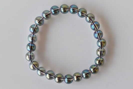 Aura Quartz Labradorite Bracelet, Round Beaded Bracelet.