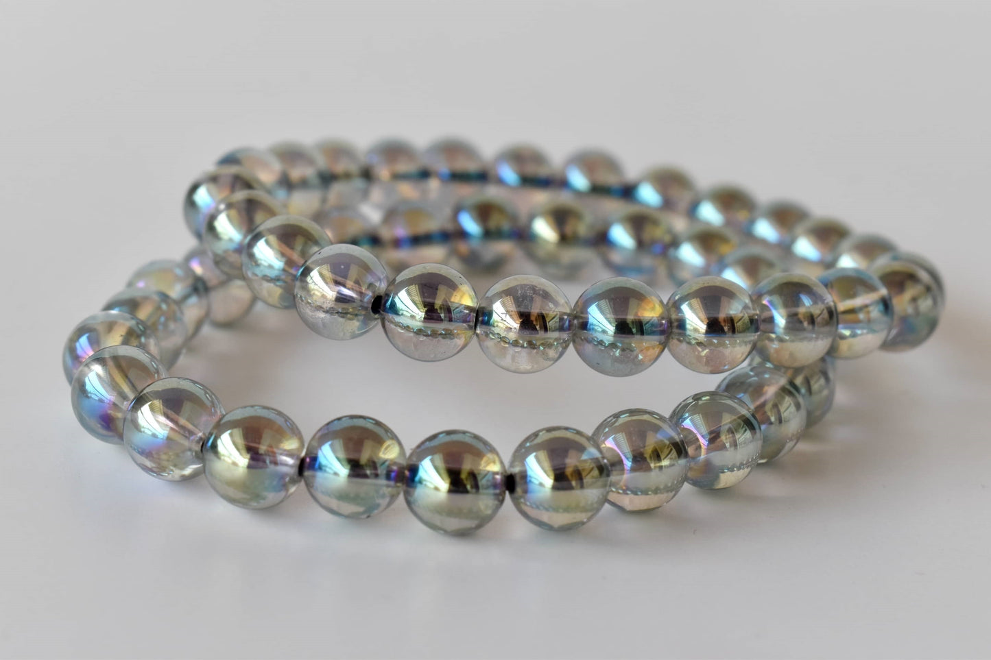 Aura Quartz Labradorite Bracelet, Round Beaded Bracelet.