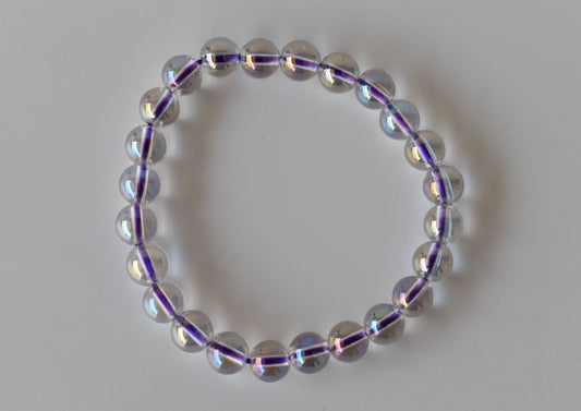 Aura Quartz Rainbow Moonstone Bracelet, Round Beaded Bracelet