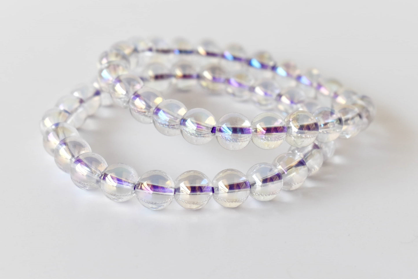 8mm Aura Quartz Rainbow Moonstone Bracelet, Round Beaded Bracelet