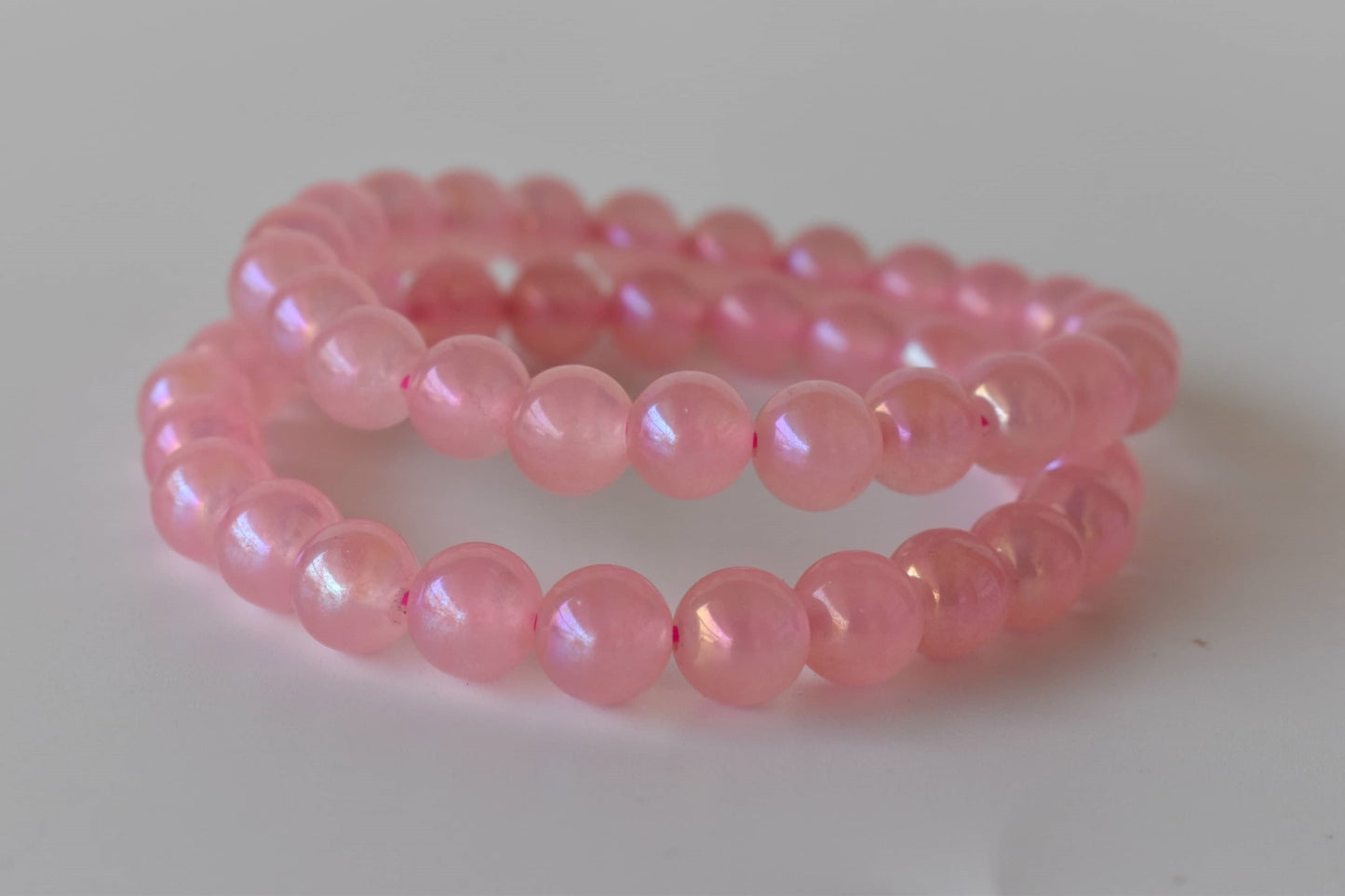 Aura Quartz Rose Quartz Bracelet Round Beaded Bracelet
