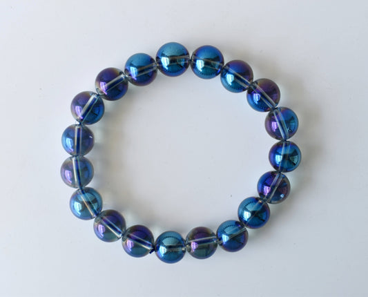 Aura Quartz Titanium Bracelet, Round Beaded Bracelet.