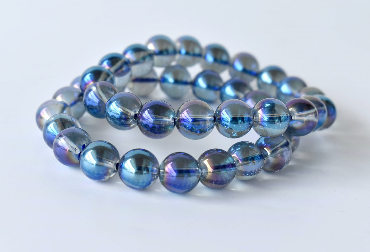Aura Quartz Titanium Bracelet, Round Beaded Bracelet.
