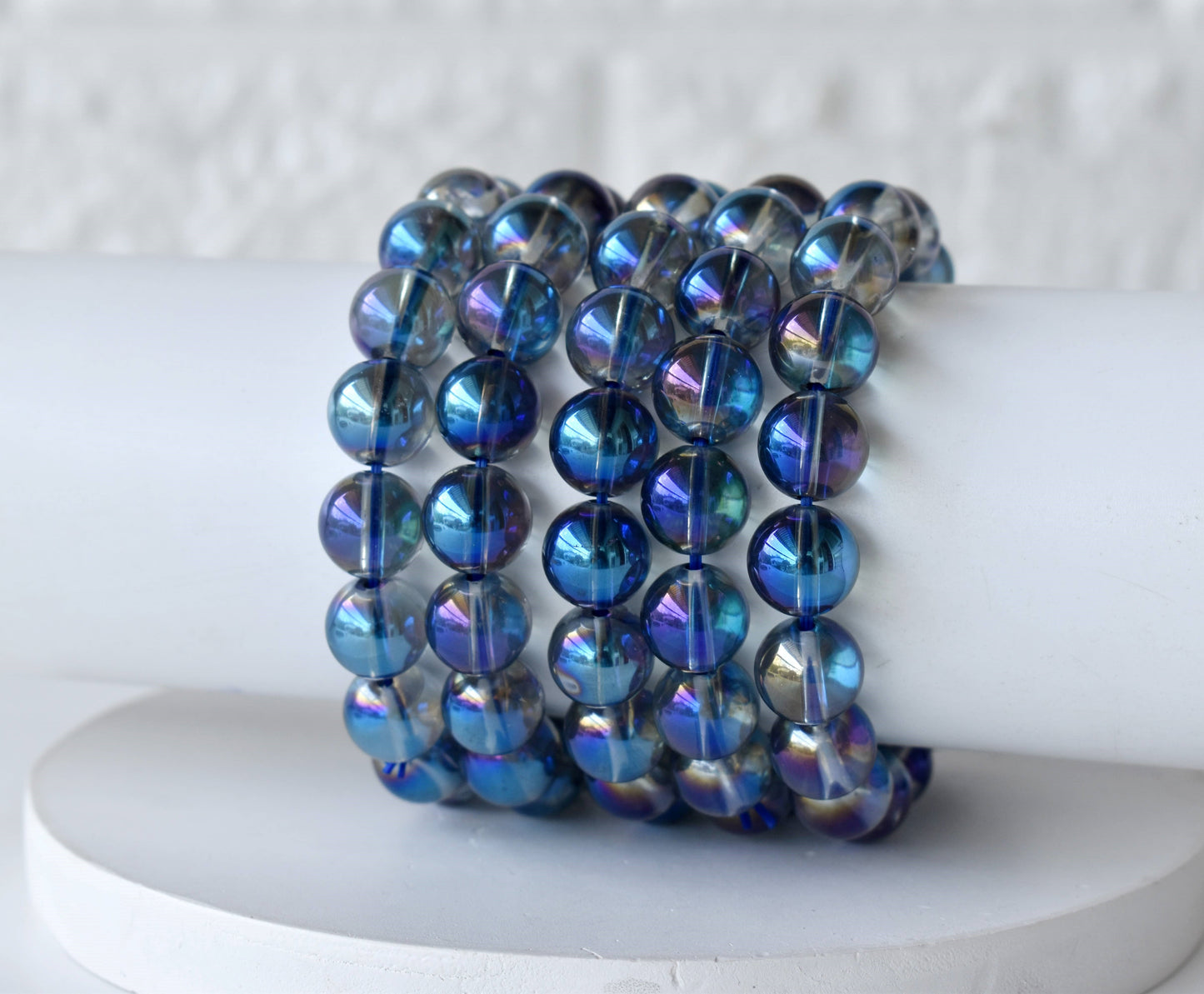 Aura Quartz Titanium Bracelet, Round Beaded Bracelet.