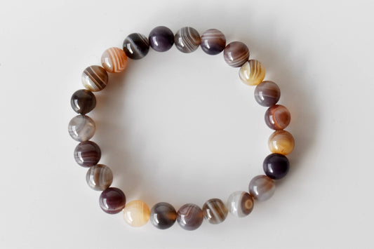 Botswana Agate Bracelet, Round Beaded Bracelet.