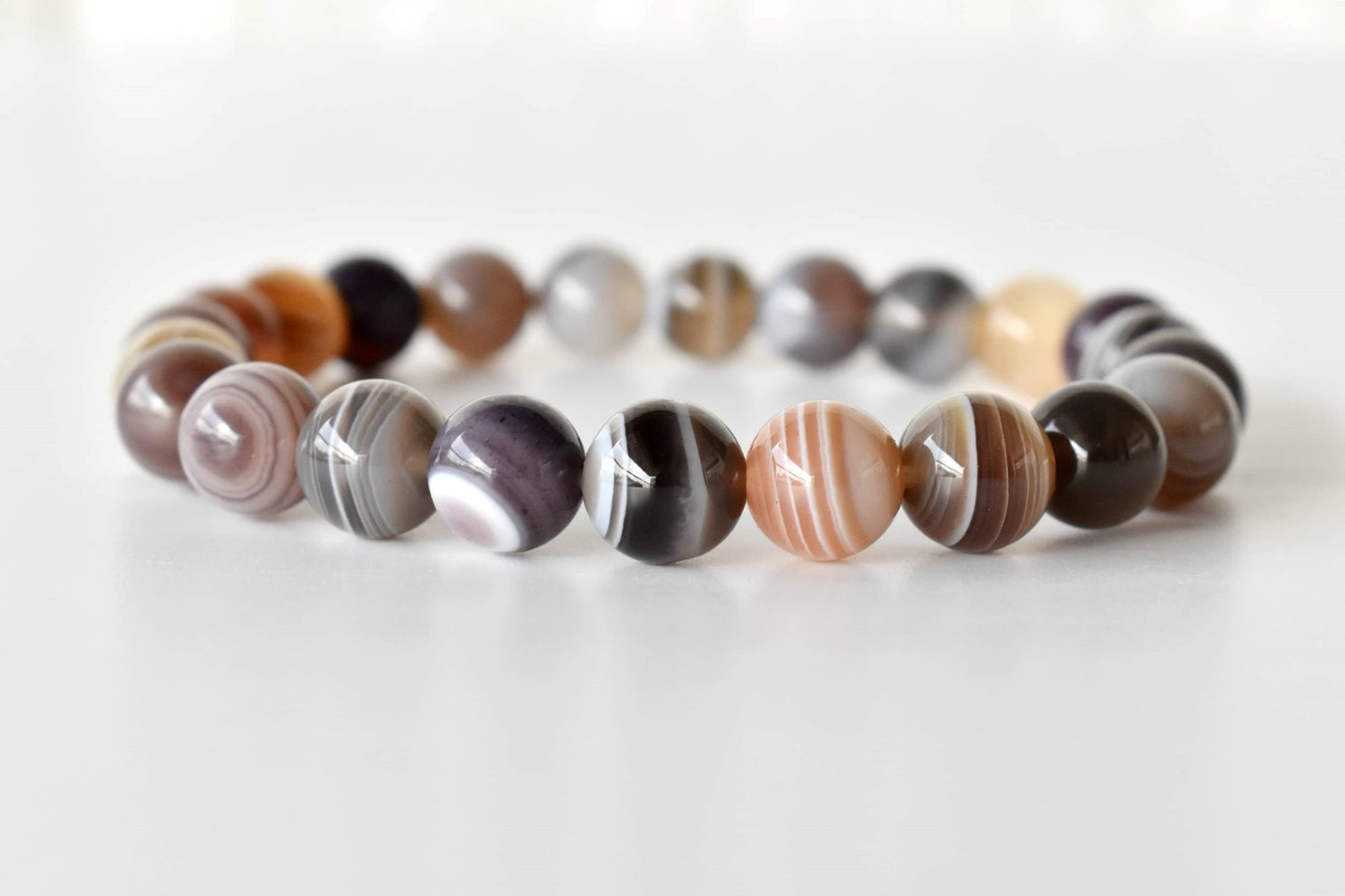 Botswana Agate Bracelet, Round Beaded Bracelet.