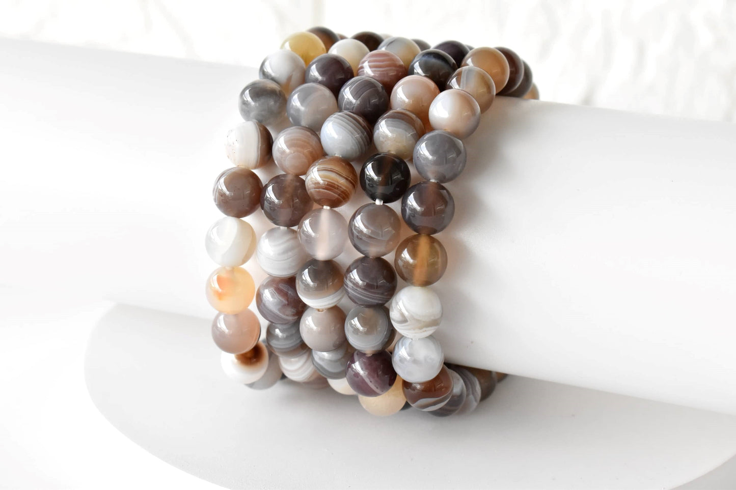 Botswana Agate Bracelet, Round Beaded Bracelet.