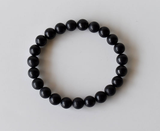 Black Shungite Bracelet, Round Beaded Crystal Bracelet