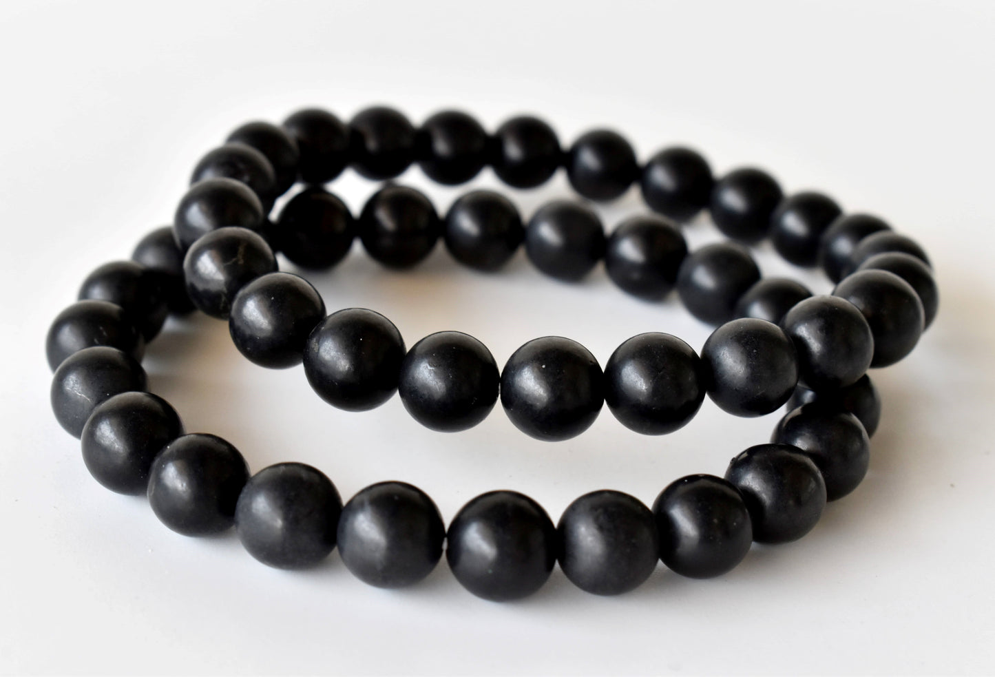 Black Shungite Bracelet, Round Beaded Crystal Bracelet